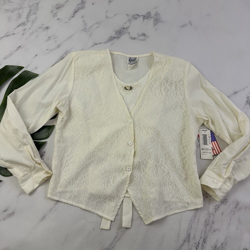 Tap Co Womens Vintage 90s Lace Front Top Size M New White Layered Cottage